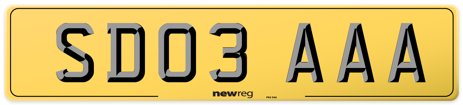 SD03 AAA Rear Number Plate