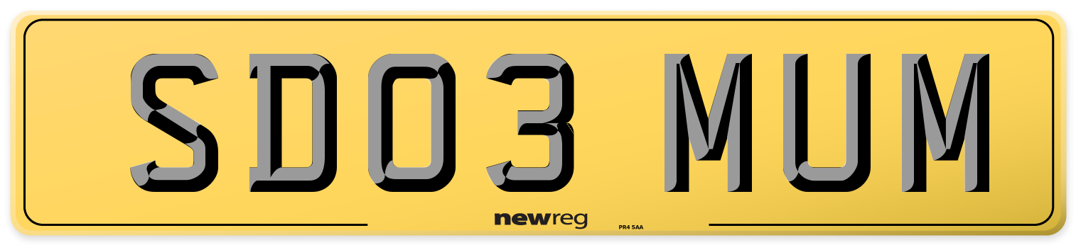 SD03 MUM Rear Number Plate