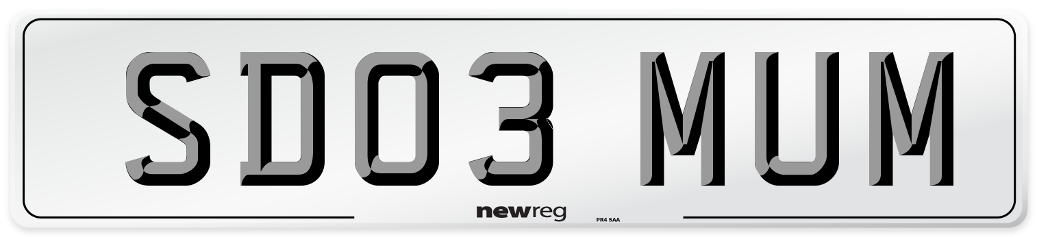 SD03 MUM Front Number Plate