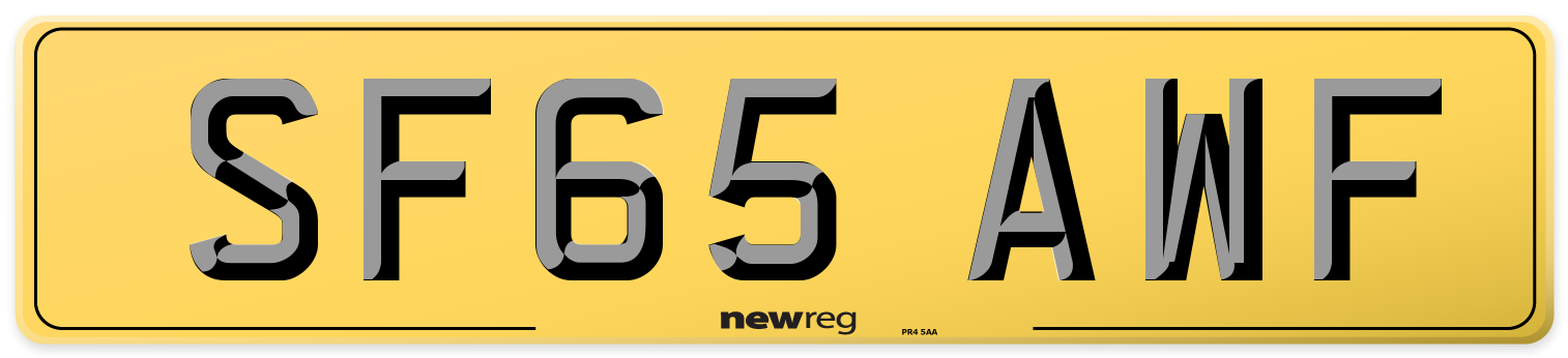 SF65 AWF Rear Number Plate