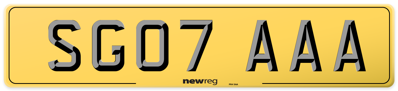 SG07 AAA Rear Number Plate