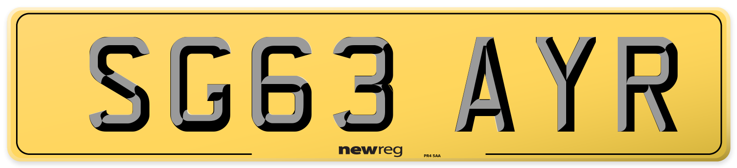 SG63 AYR Rear Number Plate