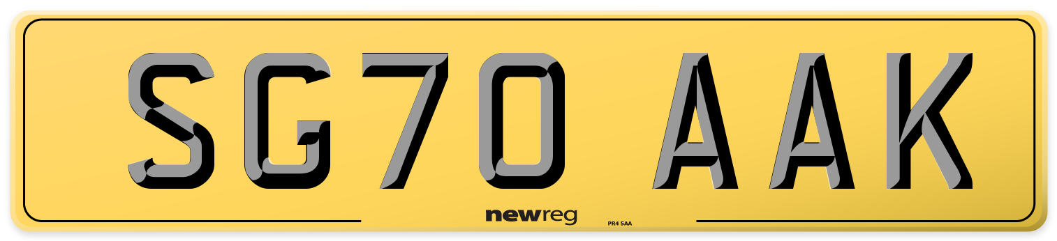 SG70 AAK Rear Number Plate