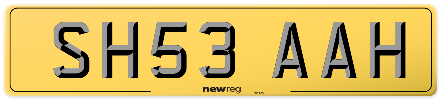 SH53 AAH Rear Number Plate