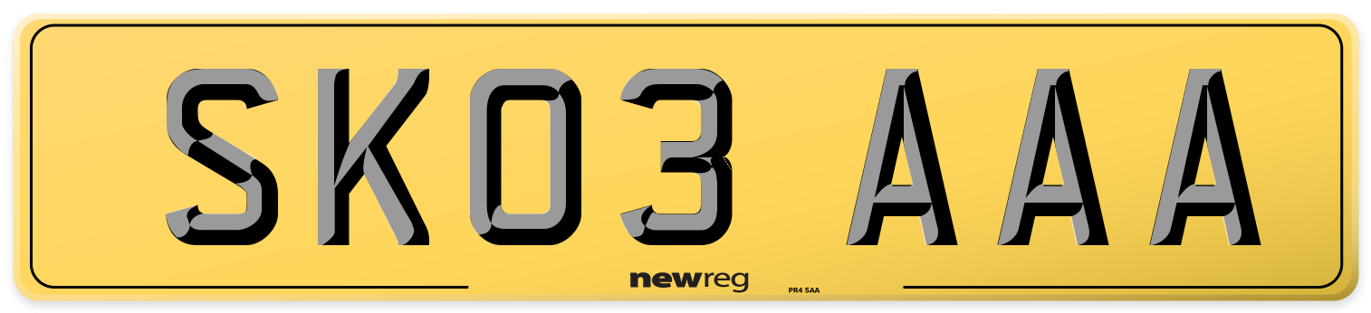SK03 AAA Rear Number Plate