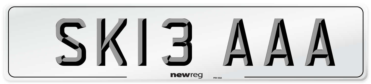 SK13 AAA Front Number Plate
