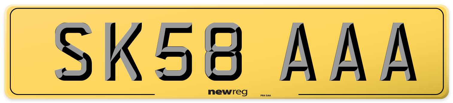SK58 AAA Rear Number Plate