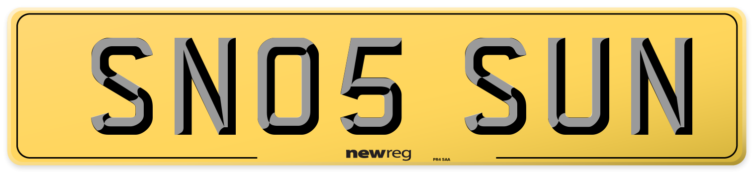 SN05 SUN Rear Number Plate