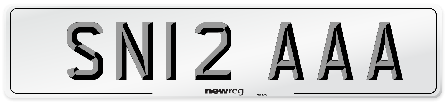 SN12 AAA Front Number Plate