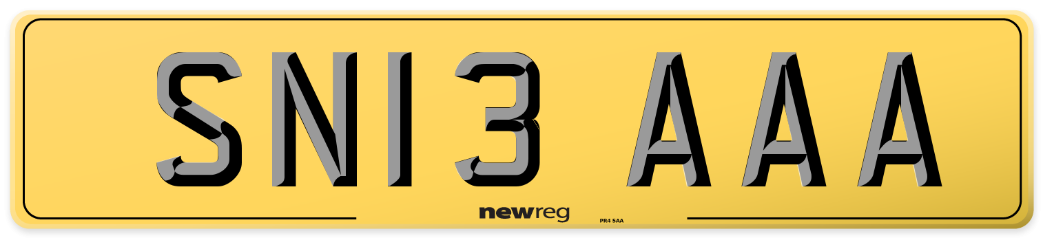 SN13 AAA Rear Number Plate