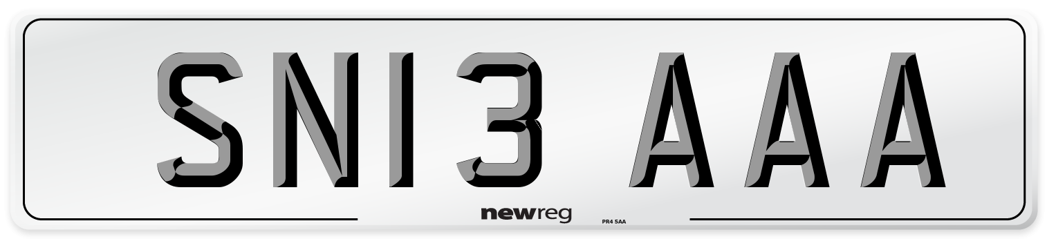 SN13 AAA Front Number Plate