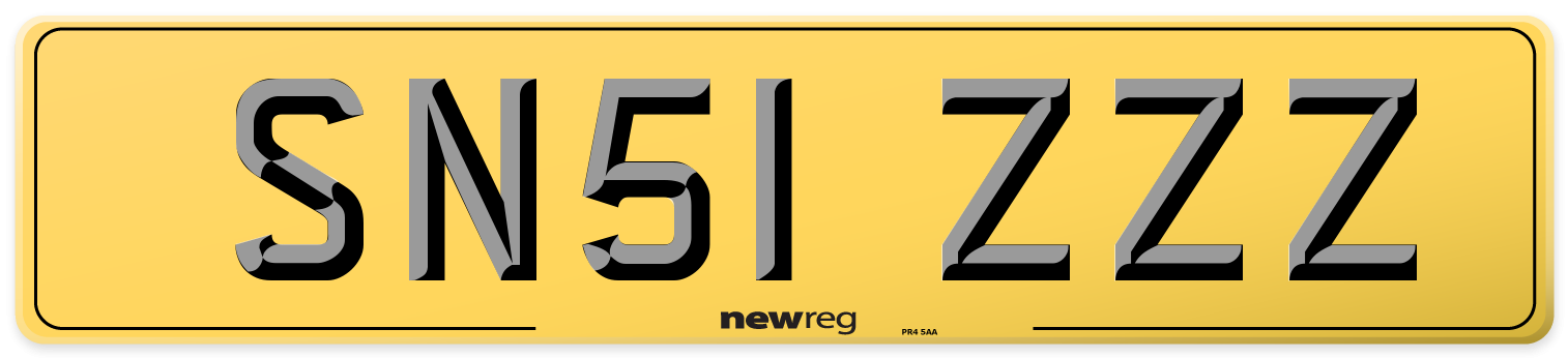 SN51 ZZZ Rear Number Plate