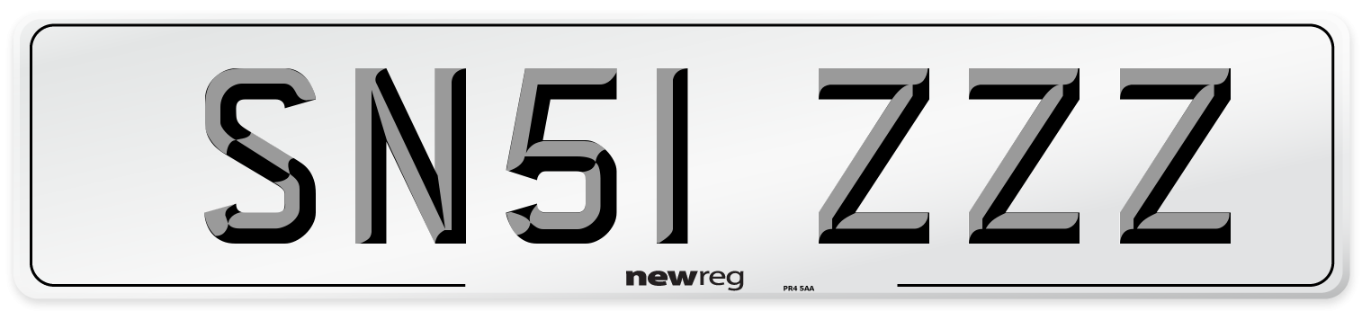 SN51 ZZZ Front Number Plate