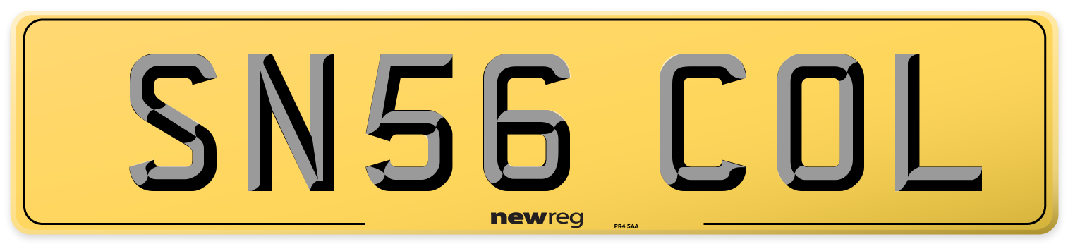 SN56 COL Rear Number Plate