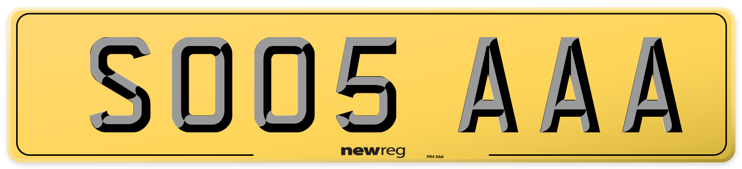 SO05 AAA Rear Number Plate