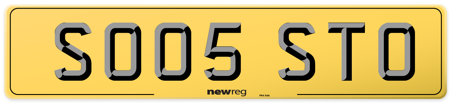 SO05 STO Rear Number Plate