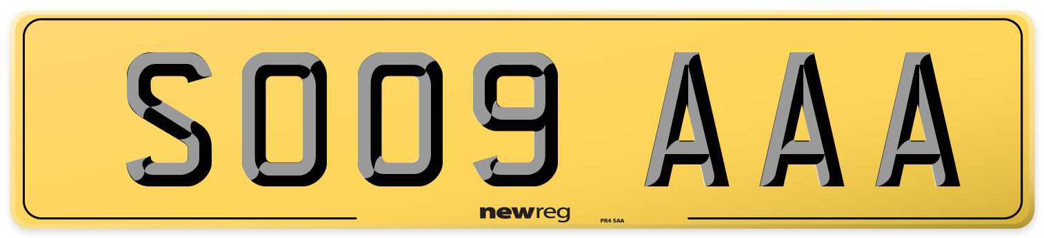SO09 AAA Rear Number Plate