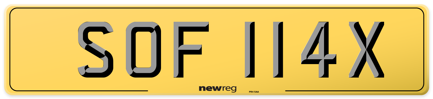 SOF 114X Rear Number Plate