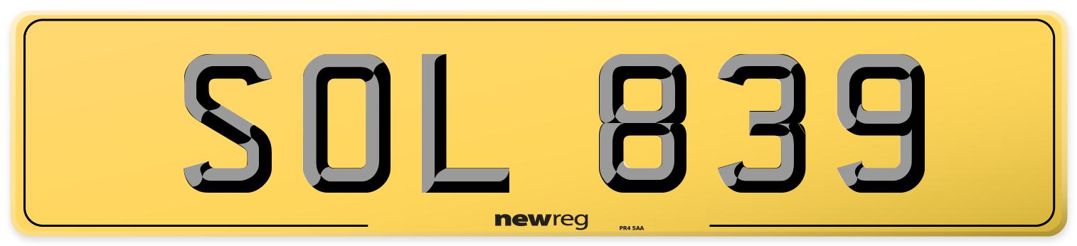 SOL 839 Rear Number Plate