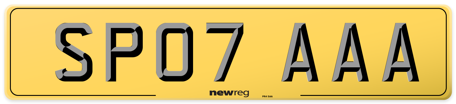SP07 AAA Rear Number Plate