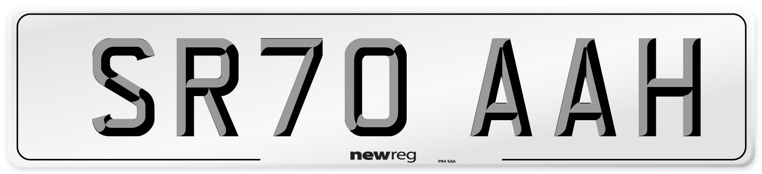 SR70 AAH Front Number Plate