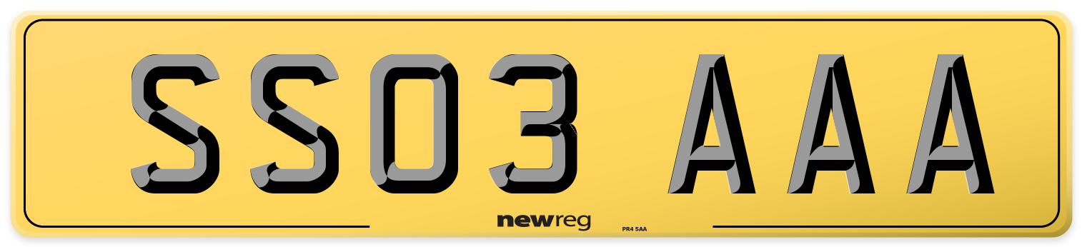 SS03 AAA Rear Number Plate