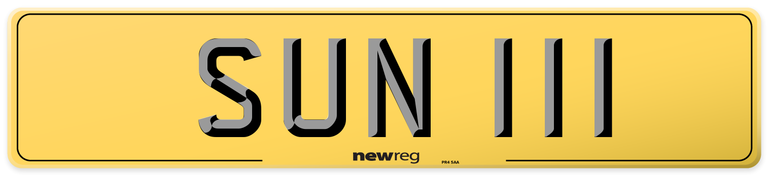 SUN 111 Rear Number Plate