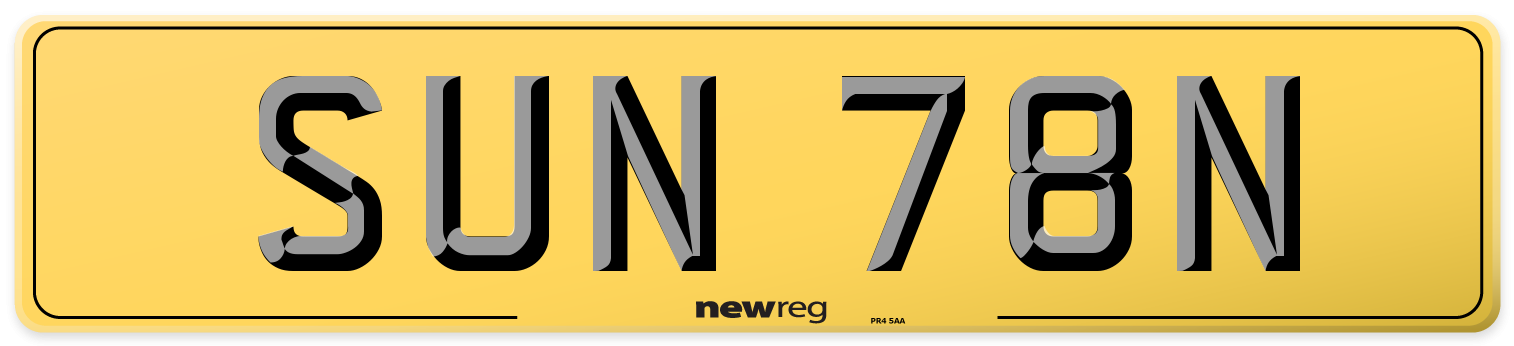 SUN 78N Rear Number Plate