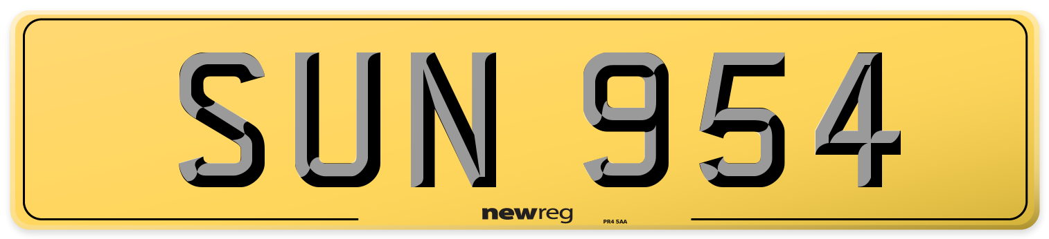 SUN 954 Rear Number Plate