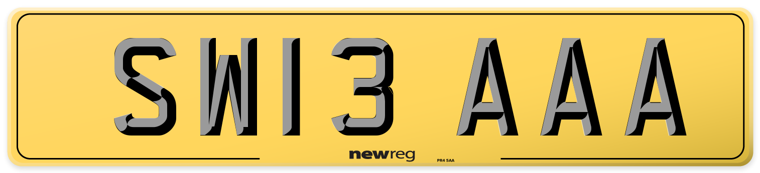 SW13 AAA Rear Number Plate