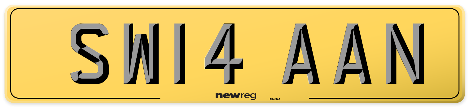SW14 AAN Rear Number Plate