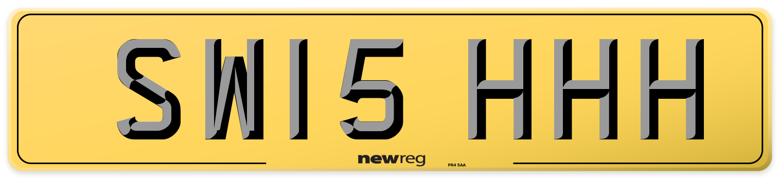 SW15 HHH Rear Number Plate