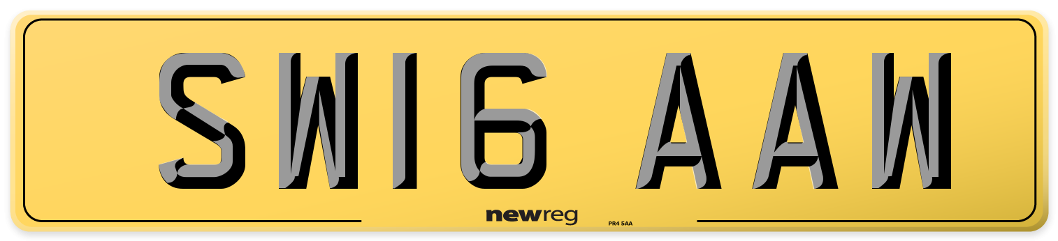 SW16 AAW Rear Number Plate