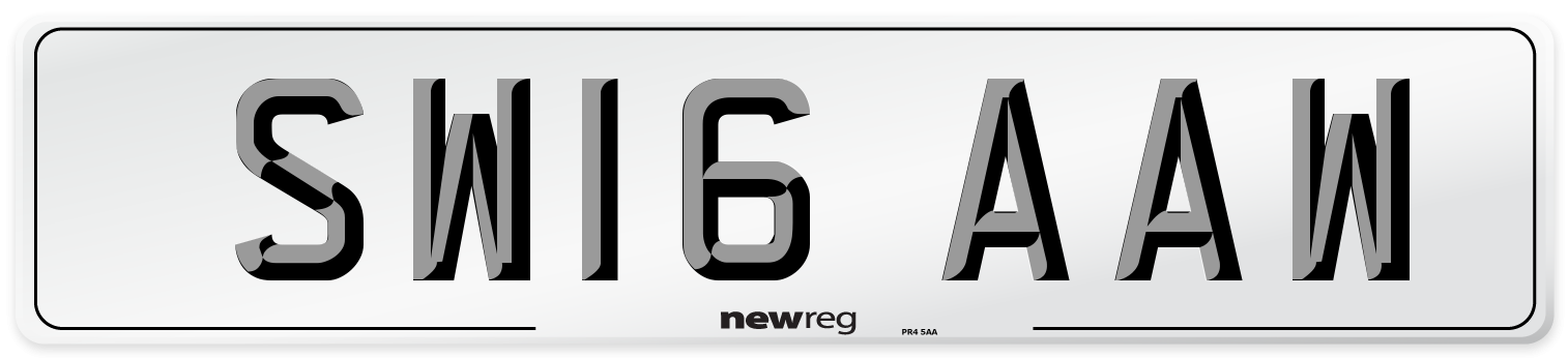 SW16 AAW Front Number Plate
