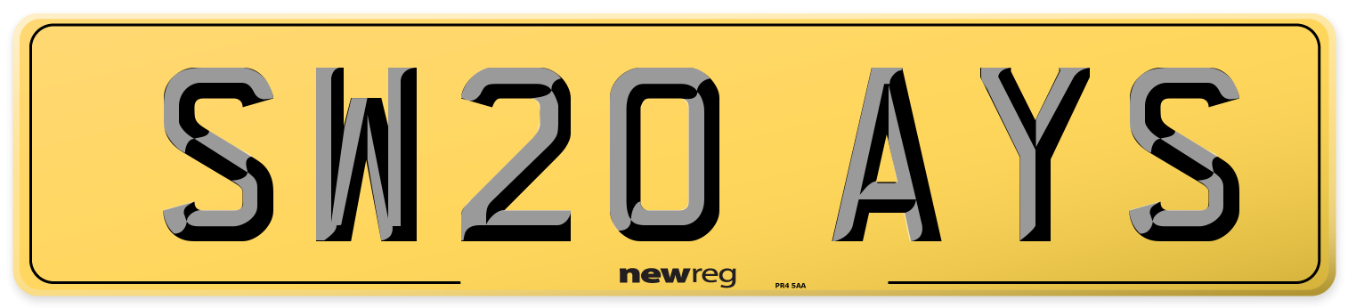 SW20 AYS Rear Number Plate