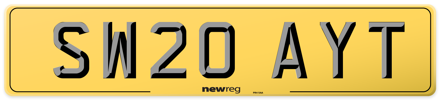 SW20 AYT Rear Number Plate