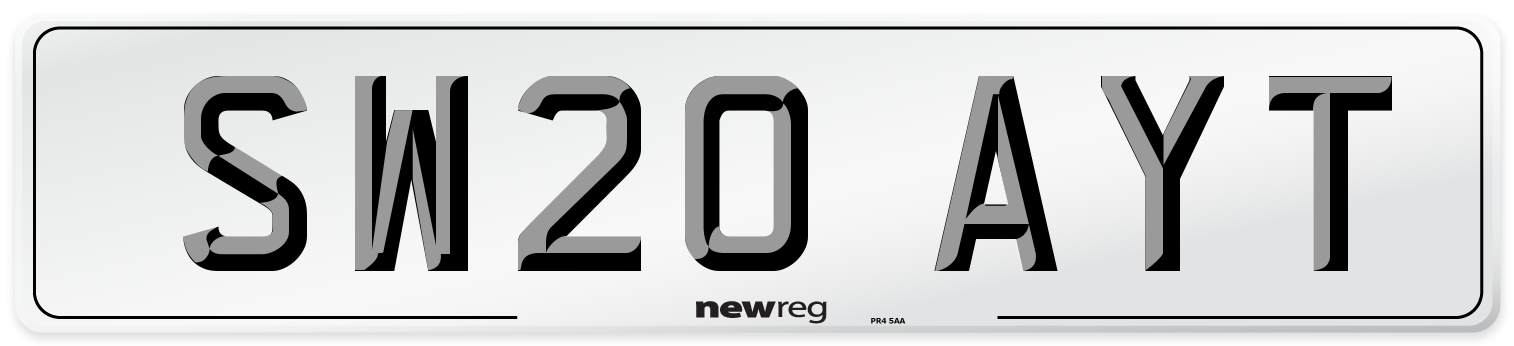 SW20 AYT Front Number Plate
