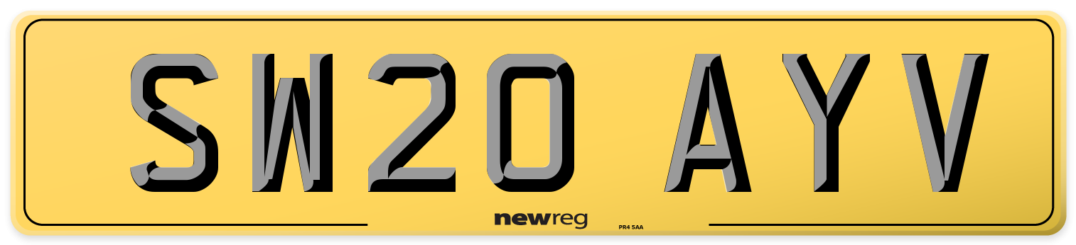 SW20 AYV Rear Number Plate