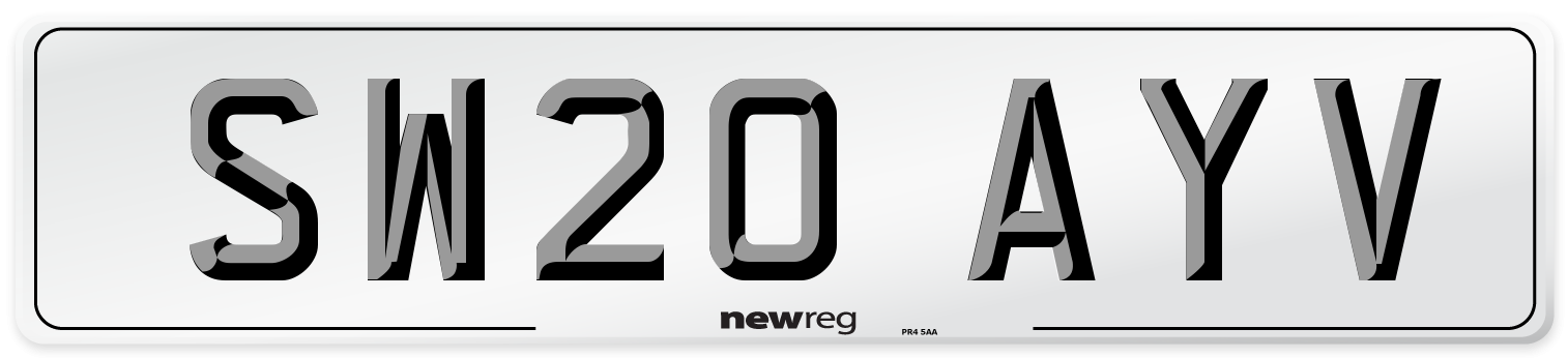 SW20 AYV Front Number Plate