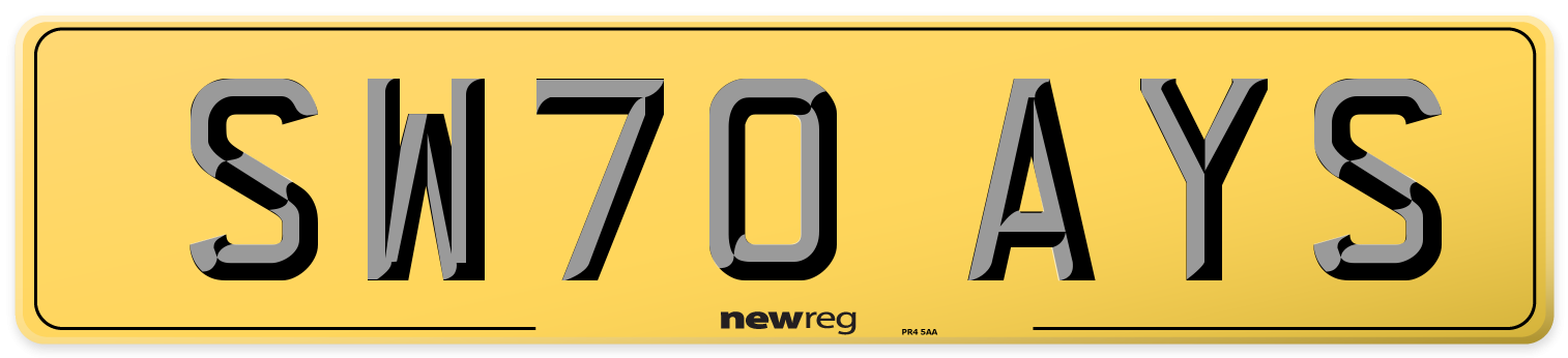 SW70 AYS Rear Number Plate