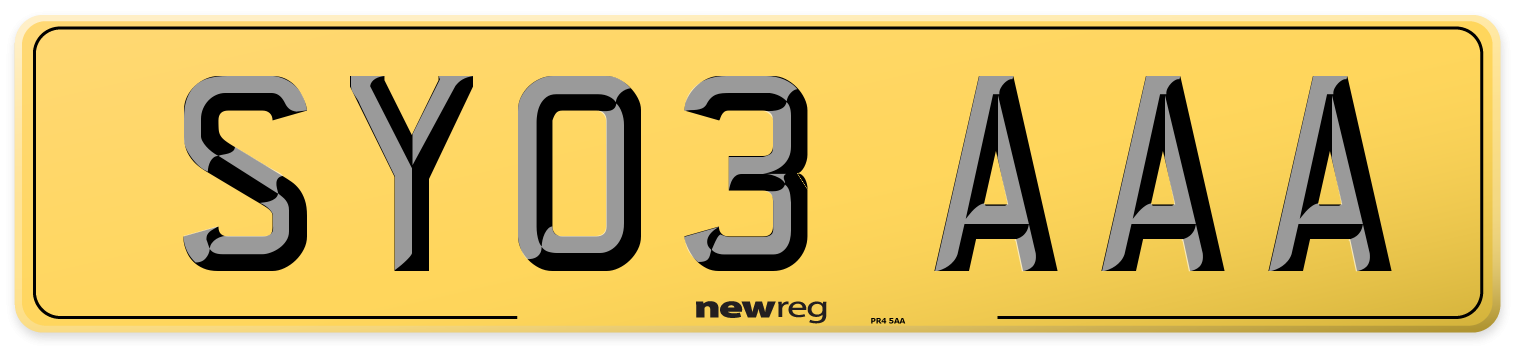 SY03 AAA Rear Number Plate