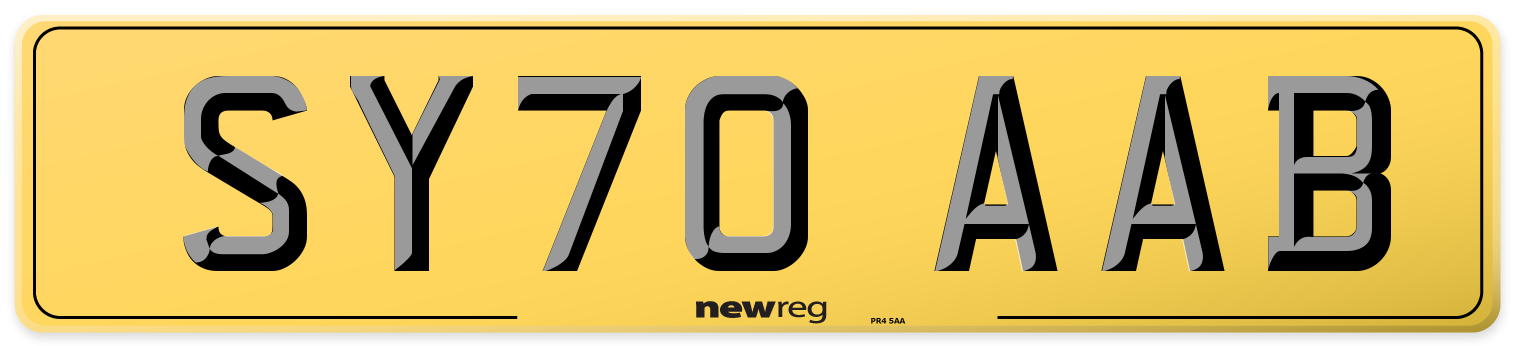SY70 AAB Rear Number Plate