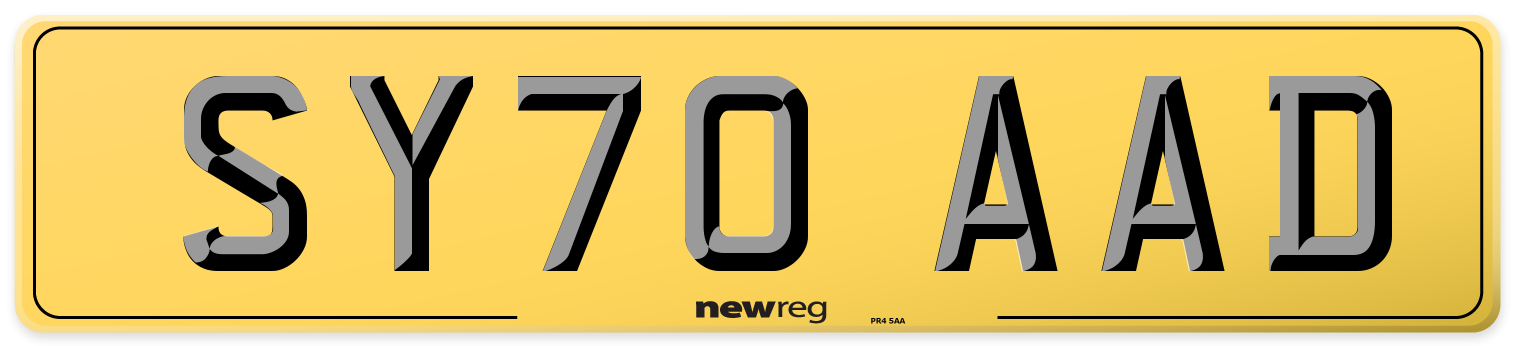 SY70 AAD Rear Number Plate