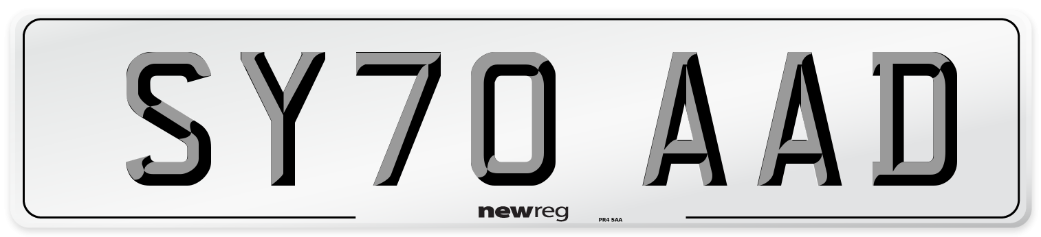 SY70 AAD Front Number Plate