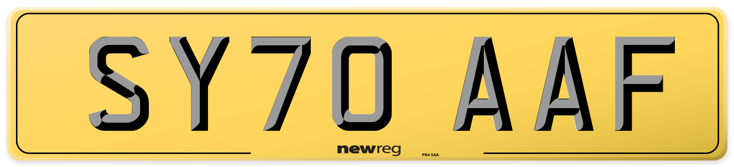 SY70 AAF Rear Number Plate