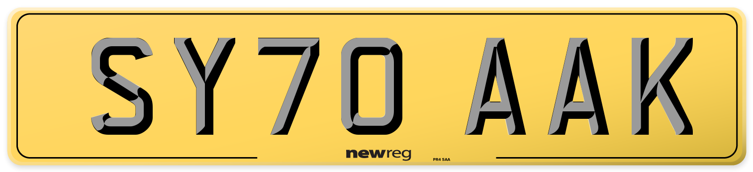 SY70 AAK Rear Number Plate