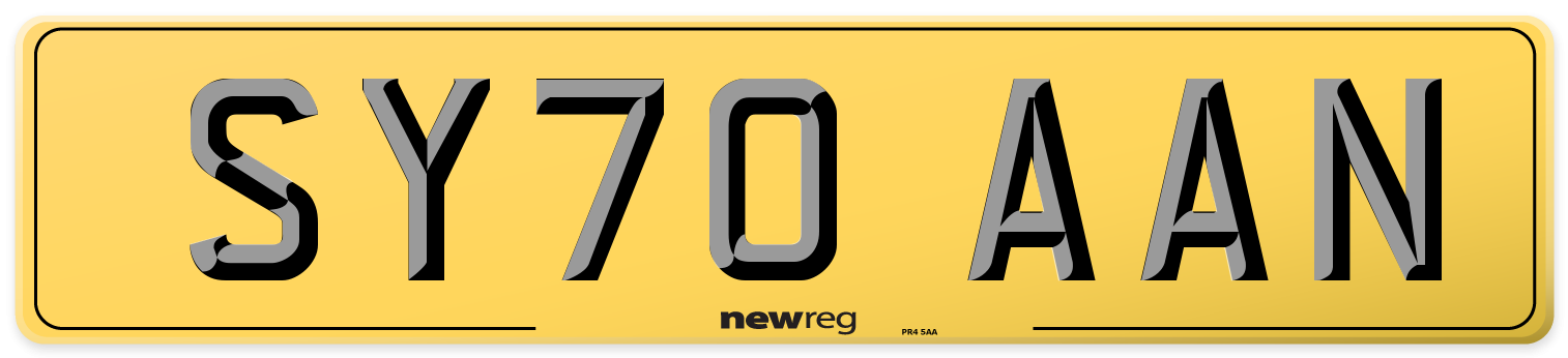 SY70 AAN Rear Number Plate