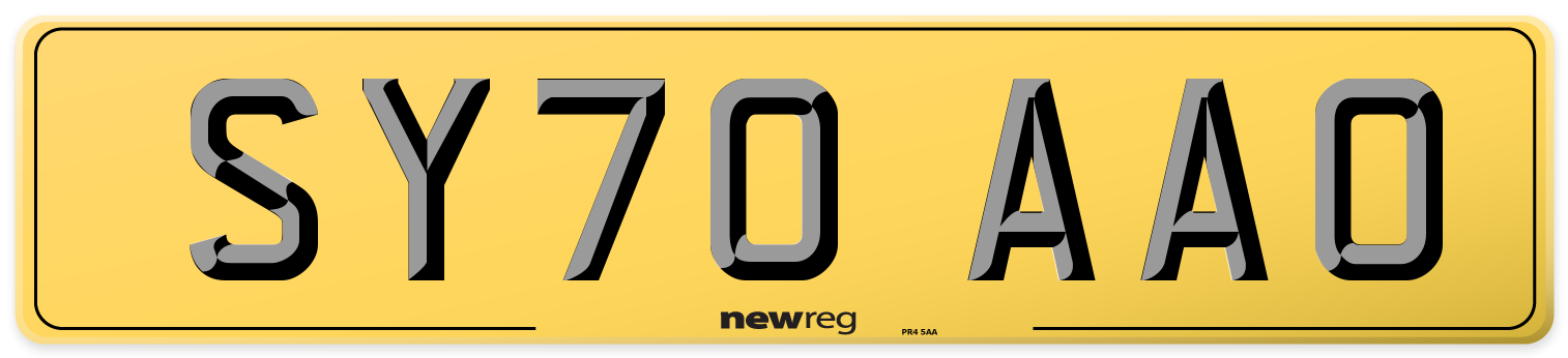 SY70 AAO Rear Number Plate