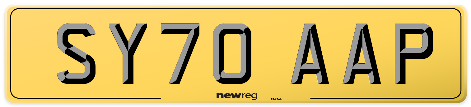 SY70 AAP Rear Number Plate