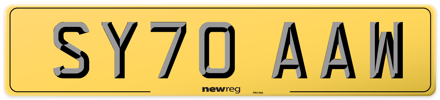 SY70 AAW Rear Number Plate
